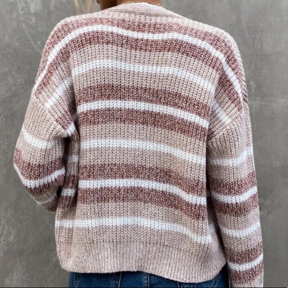 Pink/Cream Striped Button Cardigan in M - Picture 2 of 4